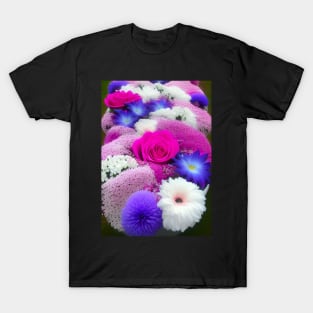 BEAUTIFUL PINK AND PURPLE AND BLUE FLORAL PRINT T-Shirt